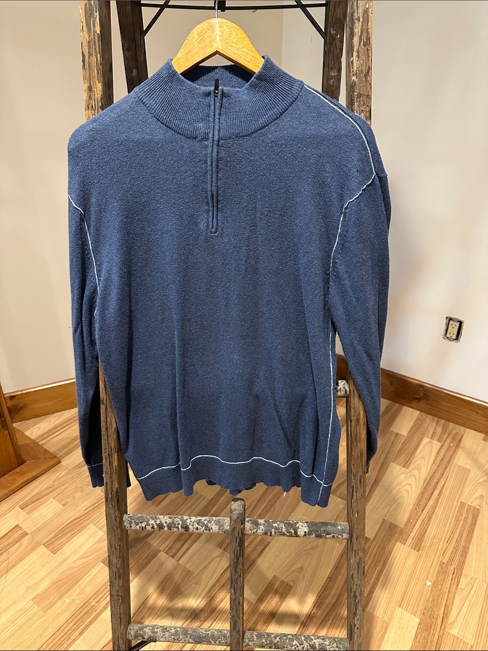The Territory Ahead Men's Navy Zip-Neck Sweater with Contrast Trim